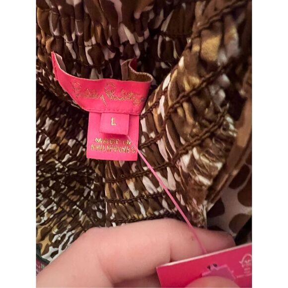 New Lilly Pulitzer Demi Long Sleeve Smocked topChocolate My Favorite Spot size L - Picture 3 of 9